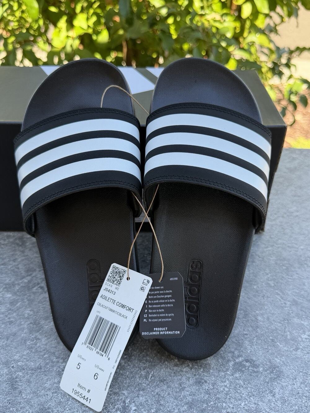 Adidas Adilette Comfort Slides Black Sandals Mens 5 Womens 6 Slip On